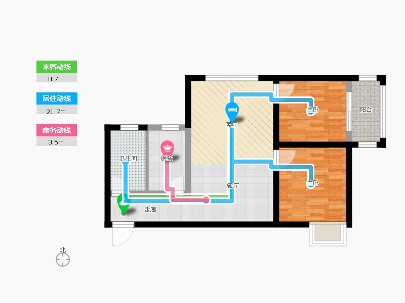 同祥城2室2廳1衛(wèi)1廚83㎡動(dòng)線圖