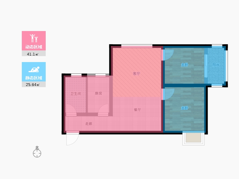 同祥城2室2廳1衛(wèi)1廚83㎡動(dòng)靜分區(qū)圖