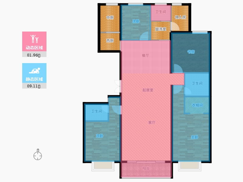 同祥城4室2廳3衛(wèi)1廚240㎡動(dòng)靜分區(qū)圖