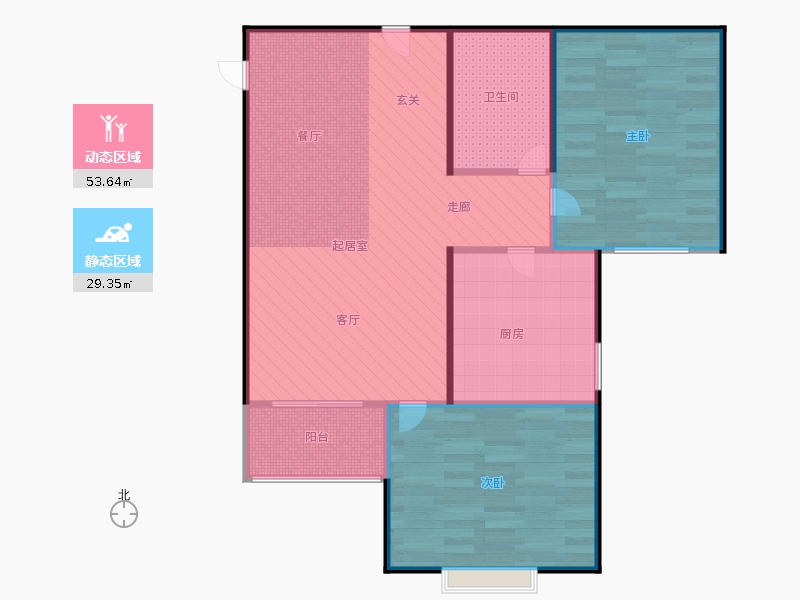 橡嶸灣2室2廳1衛(wèi)1廚83㎡動靜分區(qū)圖