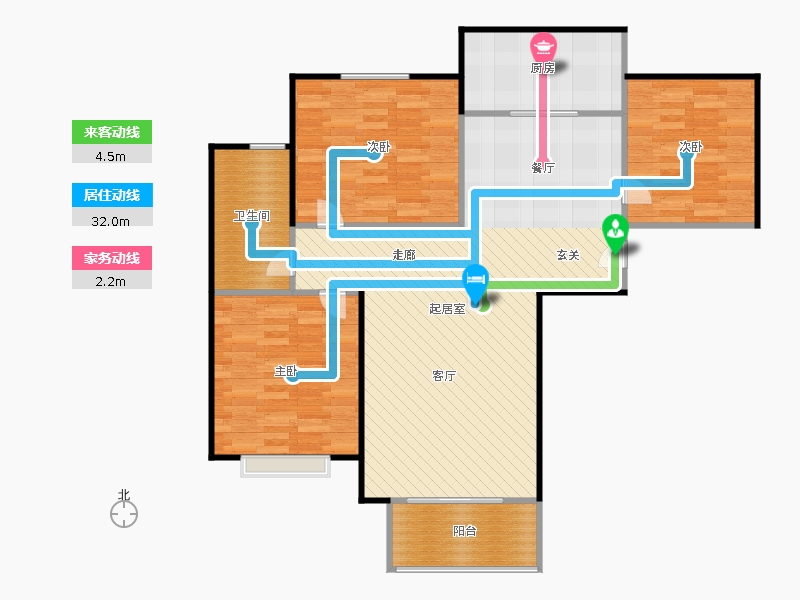橡嶸灣3室2廳1衛(wèi)1廚113㎡動線圖