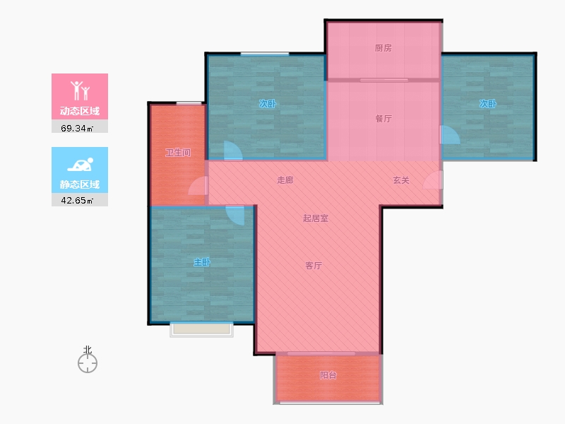 橡嶸灣3室2廳1衛(wèi)1廚113㎡動靜分區(qū)圖
