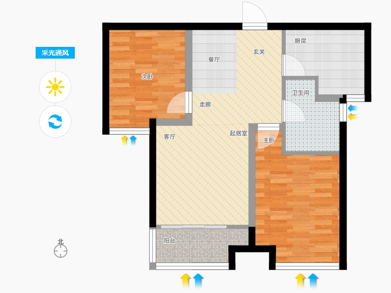 天寧小筑2室2廳1衛(wèi)1廚89㎡采光通風(fēng)圖