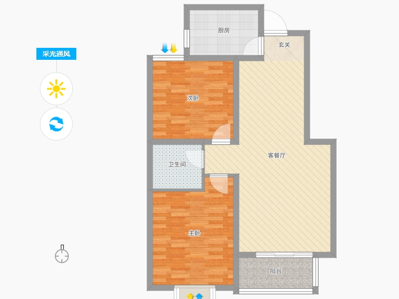 鉑宮時代2室2廳1衛(wèi)1廚89.00㎡采光通風圖